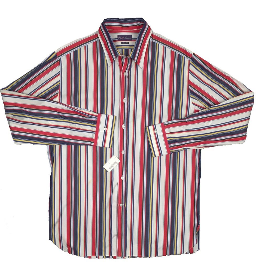 NEW $485 Ralph Lauren Purple Label Dress Shirt! 17 Colorful Stripes ITALY